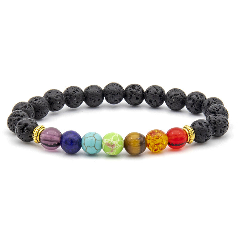 Venta al por mayor pulsera de piedra volcánica para hombre hecha a mano con cuentas